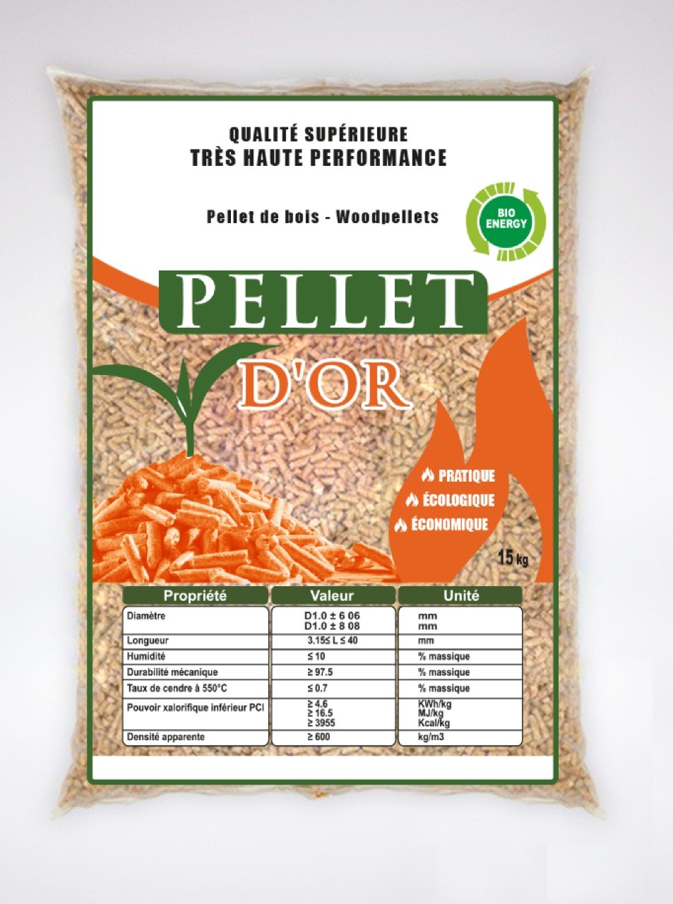 Granulés Pellets de bois Sac de 15 KG 